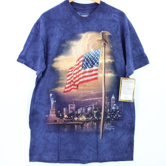 Vintage Thomas Kinkade Shirt Mens Blue Tie Dye Short Sleeve American Flag L - Picture 1 of 10